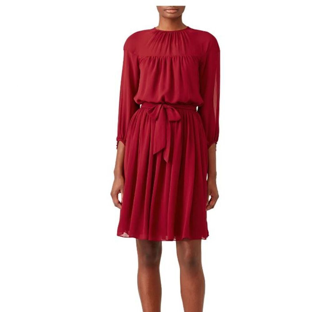 Slate & Willow Rose Illusion Dress Chiffon Lined Elastic Waist Red Womens Size 6